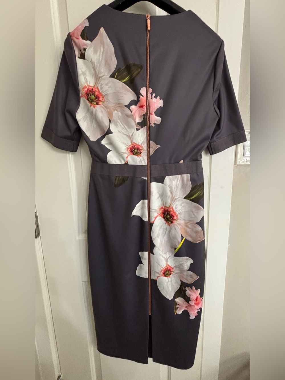 Ted Baker Charcoal Midi Dress with White Floral Print - Picture 10 of 11